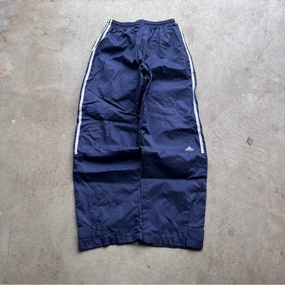 Vintage 90’s Adidas Baggy Navy White Striped Track Pants - Picture 2 of 5